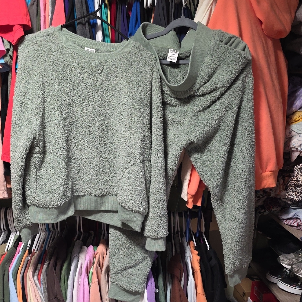 PINK Victoria's Secret Sage Green Crew Neck Sweater And Joggers